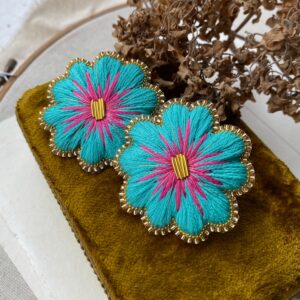 Aros Cleo turquesa y fucsia