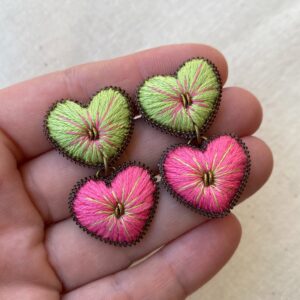 Aros corazones pistacho y rosa